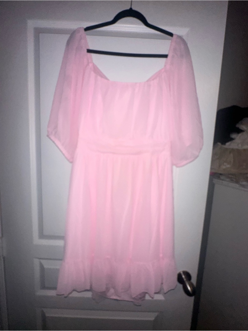 Pink Puff-Sleeve Midi Dress